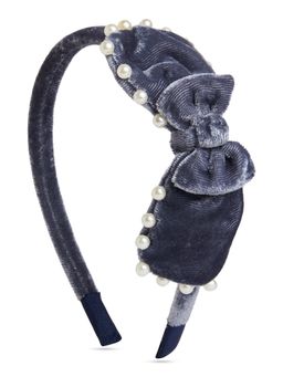 Ribbon Candy - Velvet Pearl Hairband With Big Bow - Grey