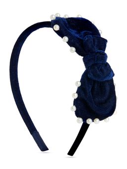 Ribbon Candy - Velvet Pearl Hairband With Big Bow - Navy Blue