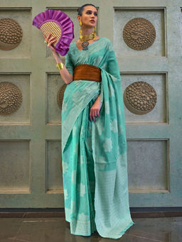 Odette - Festive Green Silk Blend Woven Saree with Unstitched Blouse