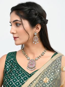 Voylla - Hasli Floral Elegance Pink Kundan Necklace Set