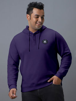 Urbano Plus - Plus Men's Purple Cotton Solid Button Hooded Neck Sweatshirt