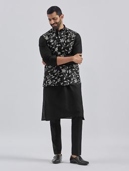 Vastramay - Black Silk Blend Kurta with Dupion Nehru Jacket and Pant