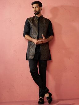 Vastramay - Black Thigh-Length Kurta with Long Jacket and Pant