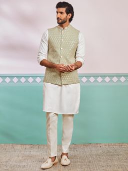 Vastramay - Pista Green Kurta with Embroidered Nehru Jacket and Pant