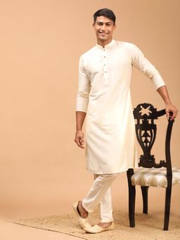 Vastramay - Cream Silk Blend Kurta with Pant