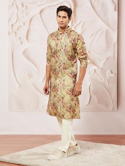 Vastramay - Chiku Printed Silk Blend Kurta with Pant