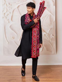 Vastramay - Black Solid Silk Blend Kurta with Pant and Embroidered Dupatta