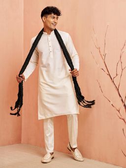 Vastramay - Kurta with Solid Pant and Black Crushed Dupatta