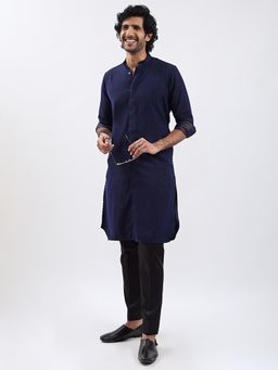 Vastramay - Navy Blue Jacquard Kurta with Pant