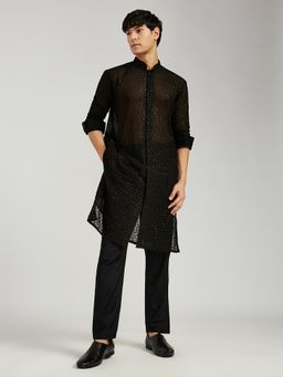 Vastramay - Black Jacquard Kurta with Pant