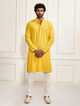Vastramay - Yellow Embroidered Kurta with Pant