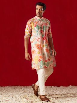 Vastramay - Multi-Colour All Over Floral Print Cotton Blend Kurta with Pant