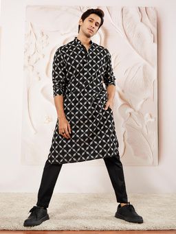 Vastramay - Black Embroidered Cotton Kurta with Viscose Pant