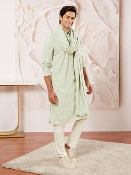 Vastramay - Green Chikankari Rayon Kurta with Pant and Embroidered Dupatta