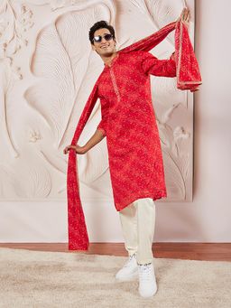 Vastramay - Red Bandhani with Zari Embroidery Kurta with Pant and Dupatta