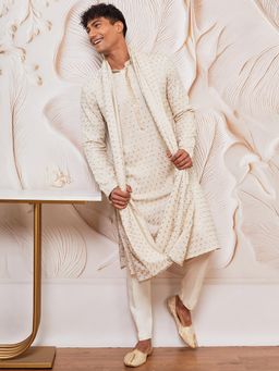 Vastramay - Rayon Off-White Embroidered Kurta with Dupatta and Pant
