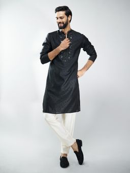 Vastramay - Black Silk Blend Kurta with Pant