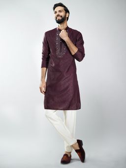 Vastramay - Wine Silk Blend Kurta with Pant