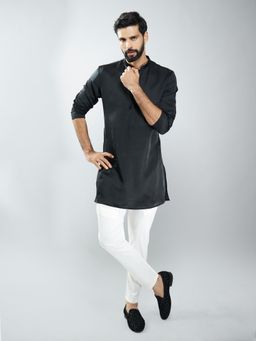Vastramay - Black Silk Blend Kurta with Cream Cotton Lycra Pant