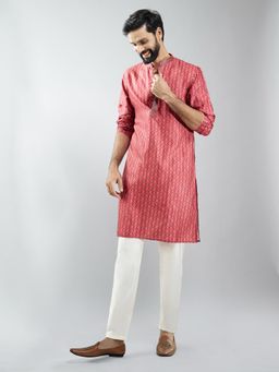 Vastramay - Maroon Silk Blend Digital Print Kurta with Pant