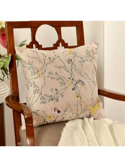 Khaabka - Bahaar Beige Velvet Embroidered Cushion Cover