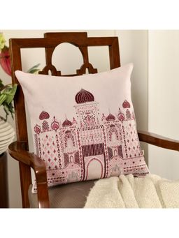 Khaabka - Inayat Mahal Pink Velvet Embroidered Cushion Cover