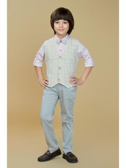 Mini Stitch - Cotton Woven Full Sleeves Shirt with Pant & Waistcoat - Off White