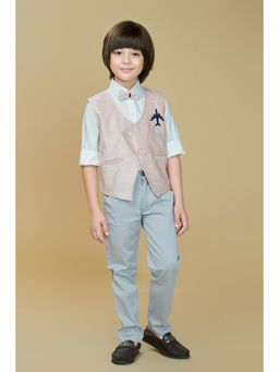 Mini Stitch - Cotton Woven Full Sleeves Shirt with Pant & Waistcoat - Pink