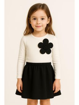 ZIP ZAP ZOOP - Girls White Elegant Big Flower Full Sleeve T-shirt and Skirt