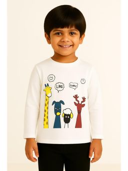 ZIP ZAP ZOOP - Boys White 4 Animals Print Full Sleeves T-Shirt