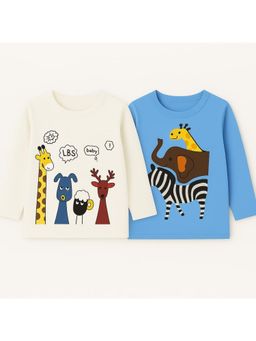 ZIP ZAP ZOOP - Boys Multi-Color Animal Print Full Sleeve T-Shirt (Pack of 2)