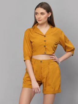 Style Quotient - Women Mustard Yellow Solid Co-Ord (Set of 2)
