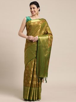 Mimosa - Women's Kanjivaram Art Silk Green Saree with Unstitched Blouse