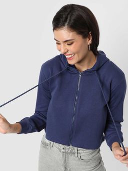 Campus Sutra - Women Electric Blue Zipper Sweatshirt