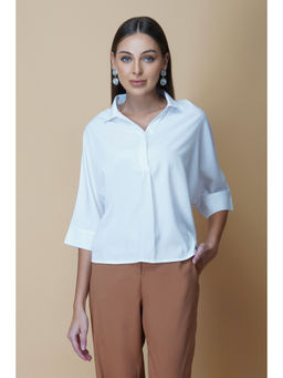 RAASSIO - White Women Solid Oversized Style Shirt