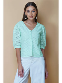 RAASSIO - Green Women Cotton Net Shirt