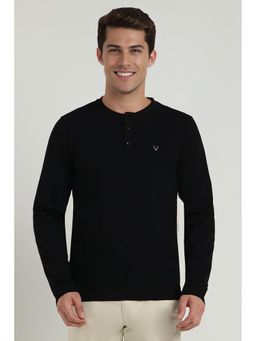 Allen Solly - Men Black Solid Henley Neck T-Shirt