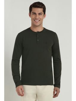 Allen Solly - Men Green Solid Henley Neck T-Shirt