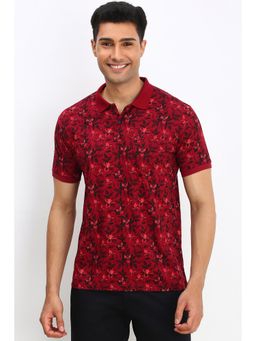 Allen Solly - Men Red Print Polo Neck T-Shirt