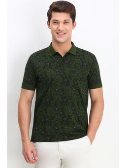 Allen Solly - Men Green Print Polo Neck T-Shirt
