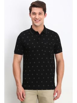 Allen Solly - Men Black Print Polo Neck T-Shirt
