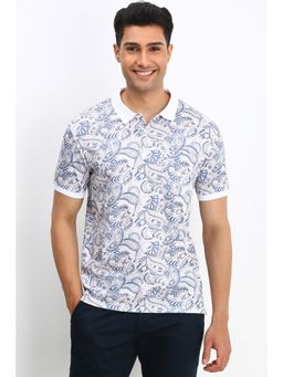 Allen Solly - Men White Print Polo Neck T-Shirt