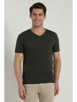 Allen Solly - Men Green Solid V Neck T-Shirt