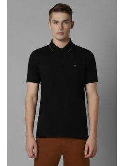 Louis Philippe - Men Black Solid Polo Neck T-Shirt