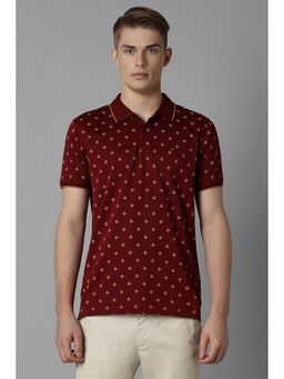 Louis Philippe - Men Maroon Print Polo Neck T-Shirt
