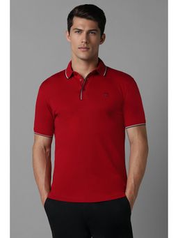Louis Philippe - Men Red Solid Polo Neck T-Shirt