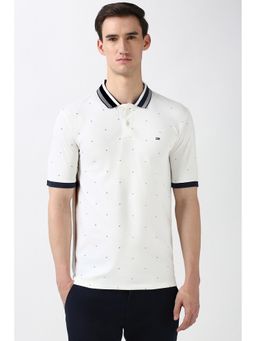 Peter England - Men White Print Polo Neck Polo T-Shirts