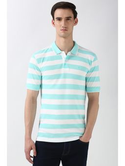 Peter England - Men Blue Stripe Polo Neck Polo T-Shirt