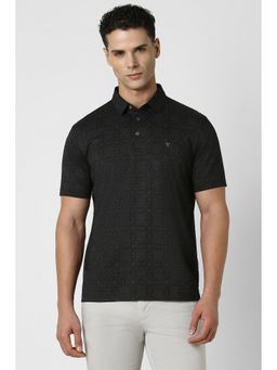 Van Heusen - Men Black Print Polo Neck T-Shirt
