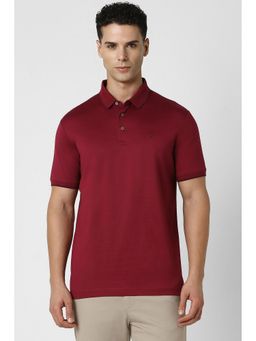 Van Heusen - Men Maroon Solid Polo Neck T-Shirt